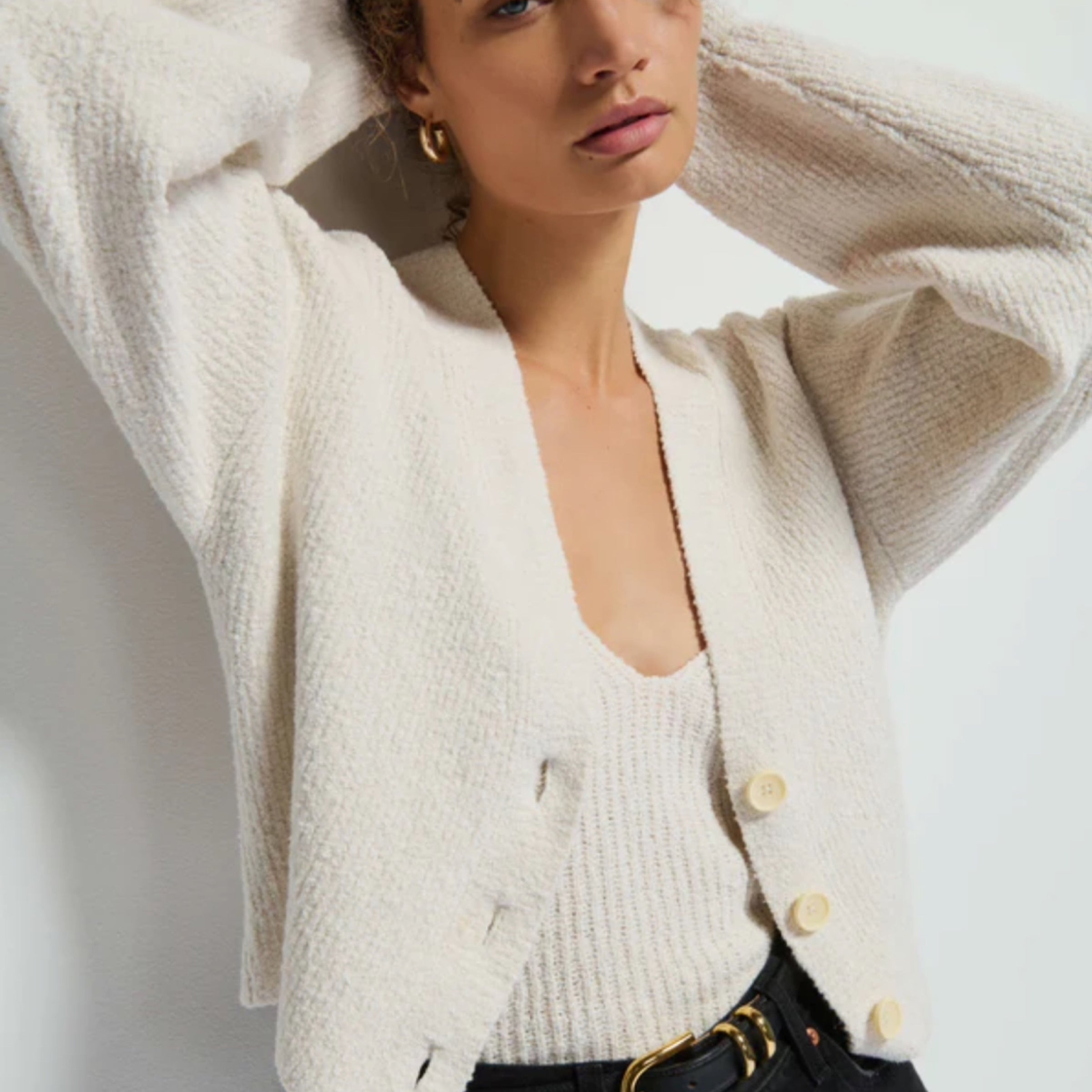 Cream Balloon Sleeve Cardigan Whitney Chic Boutique